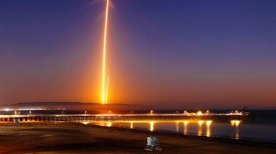A SpaceX launch of the Falcon 9 in October, 2018.