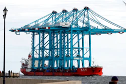 Spectators crowd a pier as they watch a Chinese ship carrying giant cranes approach the entrance to Hampton Roads in Hampton, Va., Monday, Jan. 7, 2019. The four new ship- to-shore cranes are part of the $320 million expansion of Virginia International Gateway.