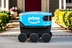 This undated photo provided by Amazon shows a self-driving delivery robot that Amazon is calling Scout. The online shopping giant says it started to test self-driving robots in Snohomish County, Wash., Wednesday, Jan. 23, 2019, that can bring Amazon packages to shoppers' doorsteps.