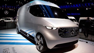 The Mercedes Benz Vision van during the opening of the Brussels Auto Show in Brussels, Friday, Jan. 18, 2019.