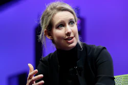In this Nov. 2, 2015 file photo, Elizabeth Holmes, founder and CEO of Theranos, speaks at the Fortune Global Forum in San Francisco. Oscar-winning filmmaker Alex Gibney has premiered his latest documentary on the fraudulent tech startup Theranos at the Sundance Film Festival Thursday night, Jan. 24, 2019.