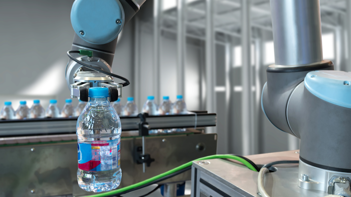 Automatic Manufacturing Production Machine , Robot Gripper Warehouse Picking Holding Water Bottle In Smart Factory 838450804 2125x1416