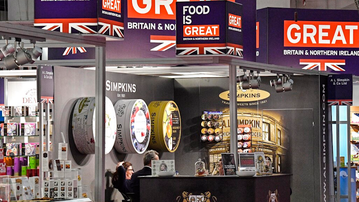 British candy producers show their products at the international candy fair ISM in Cologne, Germany, Wednesday, Jan. 30, 2019. Approx. 5 % of German production of sweets, with a value of around 800 million Euro, is exported to the important United Kingdom market.