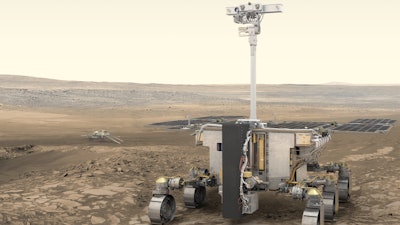 ESA’s ExoMars rover (foreground) and Russia’s stationary surface science platform (background) are scheduled for launch in July 2020, arriving at Mars in March 2021. The Trace Gas Orbiter, which has been at Mars since October 2016, will act as a relay station for the mission, as well as conducting its own science mission.