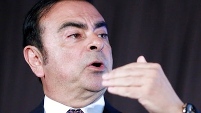 In this May 12, 2016, photo, former Nissan Motor Co. President and CEO Carlos Ghosn speaks during a press conference in Yokohama, near Tokyo. Lawyers for Ghosn, the former Nissan Motor Co. chairman detained for more than three months in Japan, requested his release on bail Thursday, Feb. 28, 2019, the Tokyo District Court said. Two earlier requests were rejected.