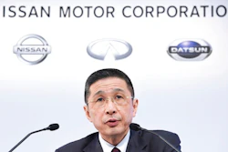 Nissan Motor Co. President and Chief Executive Officer Hiroto Saikawa speaks during a press conference at its Global Headquarter in Yokohama, near Tokyo, Tuesday, Feb. 12, 2019. Nissan reported a drop in third quarter profit to about a fourth of the previous year's, mainly because U.S. tax reforms had lifted profits a year earlier. Nissan has been rocked recently by the arrest of its former chairman, Carlos Ghosn, on charges of financial misconduct.