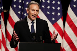 Former Starbucks CEO Howard Schultz speaks at Purdue University in West Lafayette, Indiana.