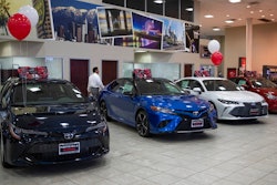 Toyota sedans are displayed in a showroom at Puente Hills Toyota Thursday, Feb. 14, 2019, in Industry, Calif. If 25 percent tariffs are fully assessed against imported parts and vehicles, and they include Canada and Mexico, the price of imported vehicles would rise more than 17 percent, or around $5,000 each, according to forecasts from IHS Markit. “I think it would be harmful to the whole economy,” said Howard Hakes, president of Hitchcock Automotive, which has three Toyota showrooms in metro Los Angeles.