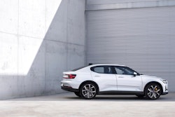 This undated photo made available by Polestar, shows the Polestar 2 electric car in Spain. Volvo’s electric performance brand Polestar is unveiling a battery-powered compact car which to be shown at next month’s Geneva auto show, becomes available in 2020.