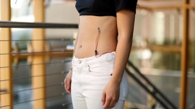 The paired sensors -- one placed between the ninth and 10th ribs and the other on the abdomen -- track the rate and volume of the wearer's respiration by measuring the local strain on the application areas.