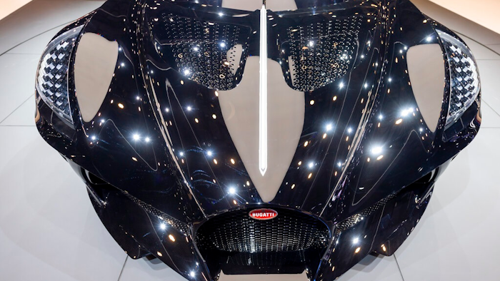 The New car Bugatti La voiture Noire is presented during the press day at the '89th Geneva International Motor Show' in Geneva, Switzerland, Tuesday, March 5, 2019. The 'Geneva International Motor Show' takes place in Switzerland from March 7 until March 17, 2019. Automakers are rolling out new electric and hybrid models at the show as they get ready to meet tougher emissions requirements in Europe - while not forgetting the profitable and popular SUVs and SUV-like crossovers.