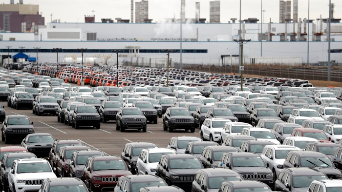 Jeep vehicles are parked outside the Jefferson North Assembly Plant in Detroit, Tuesday, Feb. 26, 2019. Fiat Chrysler announced plans on Tuesday for a new Jeep factory, the city's first new auto plant in a generation, as part of a $4.5 billion manufacturing expansion in southeast Michigan. FCA said it would convert the Mack Avenue Engine factory to an assembly plant for the next-generation Jeep Grand Cherokee and make an investment at Jefferson North Assembly Plant to retool and modernize the factory for continued production of the Dodge Durango.