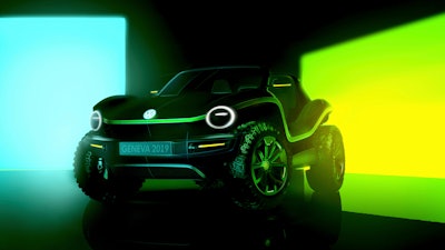 This undated picture provided by the Volkswagen car manufacturer shows a Volkswagen Buggy electric car. The new Volkswagen Buggy will be presented at the 'Geneva International Motor Show' which takes place in Geneva, Switzerland, from March 7 until March 17, 2019. Automakers are rolling out new electric and hybrid models at the show as they get ready to meet tougher emissions requirements in Europe - while not forgetting the profitable and popular SUVs and SUV-like crossovers.