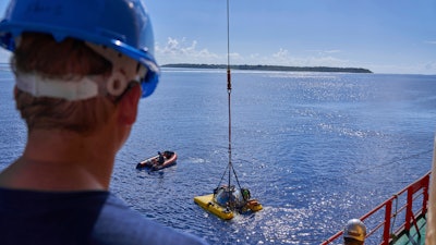 Submersibles sent to recover an ROV (Remotely Operated Vehicle) lost off the coast of the tiny island of Alphonse Seychelles, Wednesday March 13, 2019. The previous day, an accident severed the cable connecting the drone to the mother-ship of the British-based Nekton mission. The camera-carrying ROV is a vital image-gathering tool that can go deeper than the submersibles.