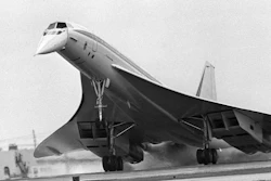 In this June 14, 1974 file photo, the Air France Concorde supersonic airliner touches down at Miami International Airport in Miami, Fla. The flight from Boston's Logan Airport took about 80 minutes. The Concorde's maiden flight was 50 years ago on March 2, 1969. Although the plane went out of service in 2003, its delta-wing design and drooping nose still make it instantly recognizable even to people who have never seen one in person.