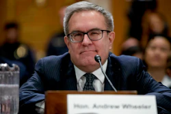 In this Jan. 16, 2019 file photo, Andrew Wheeler is shown at a Senate Environment and Public Works Committee hearing to be the administrator of the Environmental Protection Agency, on Capitol Hill in Washington. Wheeler is telling CBS News in an interview airing Wednesday morning that climate change is “an important issue,” but that most of the threats it poses are “50 to 75 years out.”