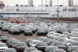 Jeep vehicles are parked outside the Jefferson North Assembly Plant in Detroit, Tuesday, Feb. 26, 2019. Fiat Chrysler announced plans on Tuesday for a new Jeep factory, the city's first new auto plant in a generation, as part of a $4.5 billion manufacturing expansion in southeast Michigan. FCA said it would convert the Mack Avenue Engine factory to an assembly plant for the next-generation Jeep Grand Cherokee and make an investment at Jefferson North Assembly Plant to retool and modernize the factory for continued production of the Dodge Durango.