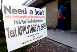 In this Jan. 3, 2019, file photo customers enter a McDonald's restaurant near an employment sign visible in Atlantic Highlands, N.J. On Wednesday, March 6, payroll processor ADP reports how many jobs private employers added in February.