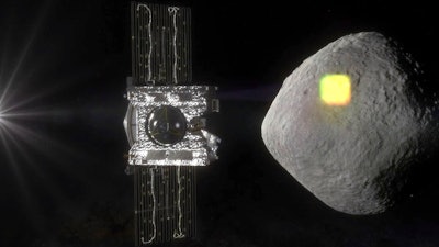 This artist's rendering made available by NASA in July 2016 shows the mapping of the near-Earth asteroid Bennu by the OSIRIS-REx spacecraft. Scientists had thought the asteroid Bennu had wide, open areas to scoop up dirt and gravel. But on Tuesday, March 19, 2019, NASA announced the probe hasn’t found any big spots for sampling.
