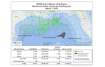 BOEM's chart displays lease activity in the Gulf of Mexico OCS region,
