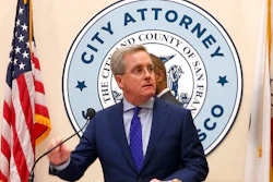 San Francisco City Attorney Dennis Herrera announces that he's cracking down on the sale of e-cigarettes that he says aggressively target youth, at a City Hall news conference Tuesday, March 19, 2019. Legislation to be introduced would ban the sale of e-cigarettes anywhere in the city and county of San Francisco until the FDA has reviewed the product for sale.