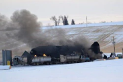 This photo shows an Eastern Montana oil recycling facility destroyed by an explosion and a fire, that was still burning on Dec. 31, 2012, two days after it began.
