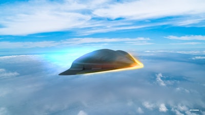 An artist’s rendering illustrates what a hypersonic missile could look like as it travels along the edge of Earth's atmosphere. Raytheon is developing hypersonic weapons under several U.S. Department of Defense contracts.