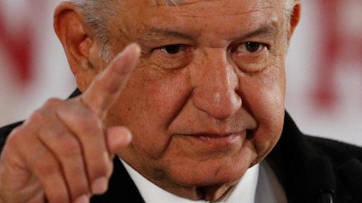 In this Jan. 9, 2019 file photo, Mexican President Andres Manuel Lopez Obrador gives a press conference in Mexico City. Lopez Obrador said Thursday, Feb. 28, that wages should rise “but we shouldn’t create an atmosphere of labor instability.” He is now trying to close the Pandora’s box of wage demands he helped unleash when he doubled the minimum wage in border areas.