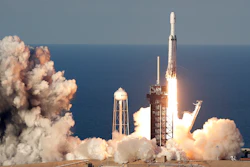 A SpaceX Falcon Heavy rocket carrying a communication satellite lifts off from pad 39A at the Kennedy Space Center in Cape Canaveral, Fla., Thursday, April 11, 2019.