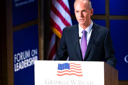 Dennis Muilenburg, chief executive officer of Boeing, speaks at the Forum on Leadership at the George, W. Bush Presidential Center on Thursday, April 11, 2019, in Dallas.
