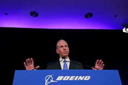 Boeing Chief Executive Dennis Muilenburg speaks during a news conference after the company's annual shareholders meeting at the Field Museum in Chicago, on Monday, April 29, 2019.
