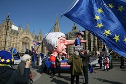 Anti-Brexit demonstrators near College Green at the Houses of Parliament in London.
