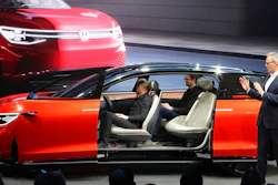 Volkswagen unveils a concept electric SUV, the whimsically named ID. ROOMZZ during the Auto Shanghai 2019 show in Shanghai on Tuesday, April 16, 2019. Automakers are showcasing electric SUVs and sedans with more driving range and luxury features at the Shanghai auto show, trying to appeal to Chinese buyers in their biggest market as Beijing slashes subsidies that have propelled demand.