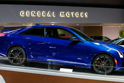 This Jan. 16, 2019, photo shows a Cadillac ATS V in Detroit. General Motors Co. reports financial results Tuesday, April 30.