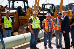 President Donald Trump takes a tour before speaking about energy and infrastructure at the International Union of Operating Engineers International Training and Education Center, Wednesday, April 10, 2019, in Crosby, Texas.
