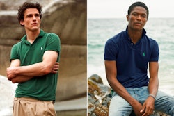 This combination of photos released by Ralph Lauren shows Polo shirts made from recycled plastic bottles. Each shirt is made from an average of 12 bottles collected in Taiwan, where the Polos are made, in partnership with an organization called First Mile. The shirts will be available Thursday for men and women at RalphLauren.com and in stores around the globe.