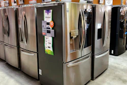 In this Tuesday, April 23, 2019 photo, refrigerators are shown for sale at a Home Depot store in Miami Lakes, Fla. On Thursday, April 25, the Commerce Department releases its March report on durable goods.