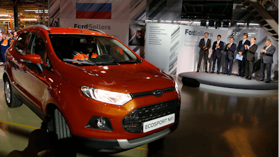 This photo from Dec. 2, 2014 shows the launch of Ford EcoSport production at a plant in Naberezhnye Chelny.