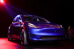 In this March 14, 2019, file photo the Tesla Model Y is unveiled at Tesla's design studio in Hawthorne, Calif. Tesla, Inc. reports earnings Wednesday, April 24.