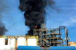 This photo taken by the Harris County Fire Marshal's Office shows the KMCO Chemical plant Tuesday, April 2, 2019, in Crosby, Texas.