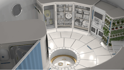 Illustration of the interior of a deep space habitat.