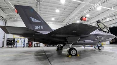 One of three Norwegian F-35 Lightning II aircraft awaits departure.