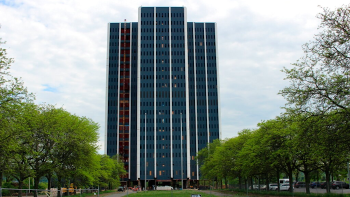 This May 8, 2019, photo shows Martin Tower in Bethlehem, Pa. The 21-story building, the former global headquarters of defunct steelmaker Bethlehem Steel Corp., is set to be imploded on May 19, 2019.