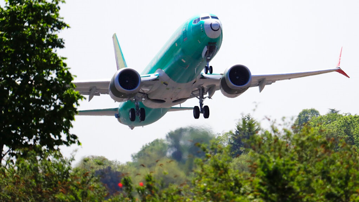 In this May 8, 2019, file photo, a Boeing 737 MAX 8 jetliner being built for Turkish Airlines takes off on a test flight in Renton, Wash. Representatives from more 30 countries met with Federal Aviation Administration officials Thursday, May 23, to hear the U.S. regulator's approach to determining how soon the Boeing 737 Max can resume flying after two crashes that killed 346 people.