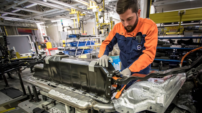 Plug-in hybrid battery pack mounted in an XC40 at Volvo Cars’ Ghent plant.