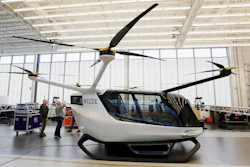 This Tuesday, May 28, 2019, photo shows the Skai vehicle, developed by Alaka'i Technologies in Newbury Park, Calif. The transportation company is betting its hydrogen-powered electric flying vehicles will someday serve as taxis, cargo carriers and ambulances of the sky.
