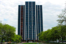 This May 8, 2019, photo shows Martin Tower in Bethlehem, Pa. The 21-story building, the former global headquarters of defunct steelmaker Bethlehem Steel Corp., is set to be imploded on May 19, 2019.
