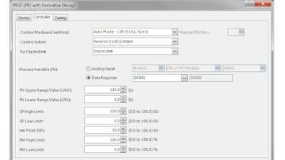 Figure 1. IDEC’s FC6A Plus and the FC6A All-in-one PLCs are both programmed using their WindLDR software, which simplifies PID controller configuration with drop-down selection for key features.