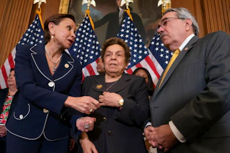 From left, Rep. Nydia Velazquez, D-N.Y., Rep. Donna Shalala, D-Fla., and Rep. G. K. Butterfield, D-N.C., speak as they attend a Democratic event ahead of a House floor vote on the Health Care and Prescription Drug Package, at the Capitol in Washington, Wednesday, May 15, 2019.