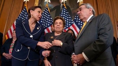 From left, Rep. Nydia Velazquez, D-N.Y., Rep. Donna Shalala, D-Fla., and Rep. G. K. Butterfield, D-N.C., speak as they attend a Democratic event ahead of a House floor vote on the Health Care and Prescription Drug Package, at the Capitol in Washington, Wednesday, May 15, 2019.